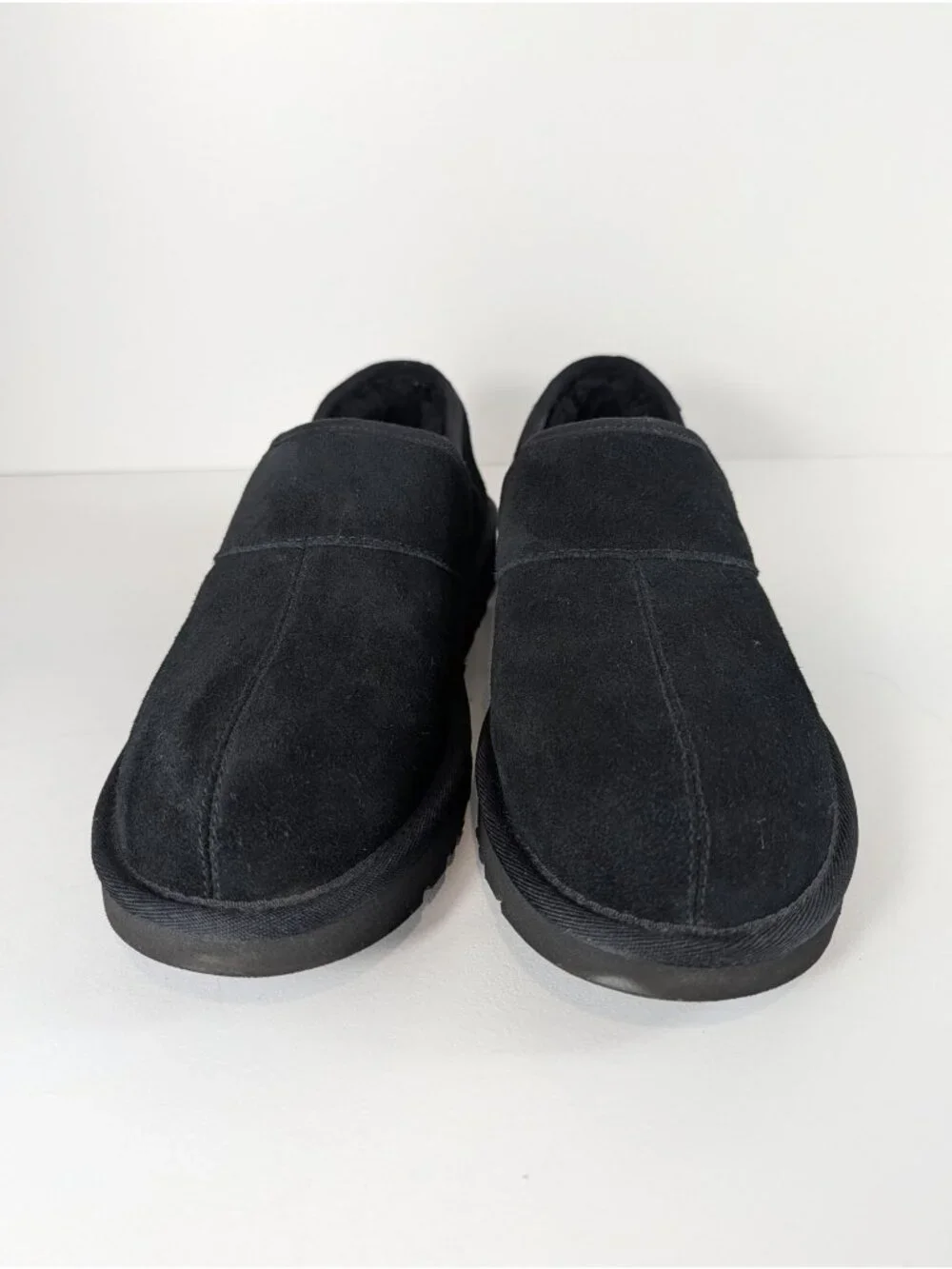 UGG Black Suede Slip-On Moccasin Shoes Men's Size 8 Durable Rubber Sole